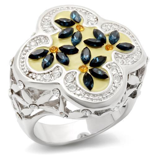 JCEA940 Rhodium Brass Ring with Top Grade Crystal in Multi Color