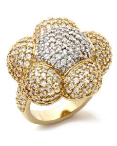 JCEA941 Gold+Rhodium Brass Ring with AAA Grade CZ in Clear