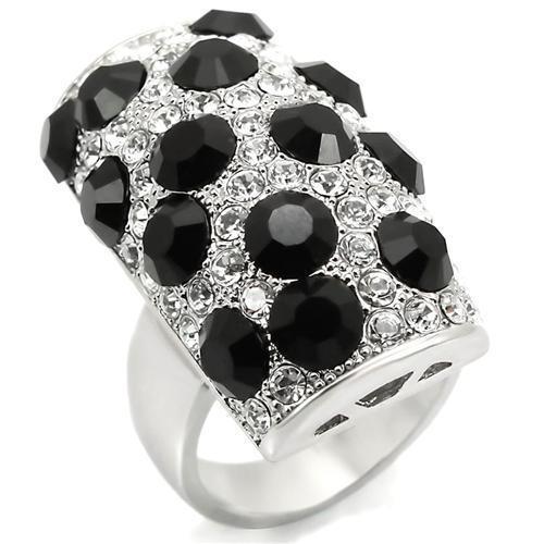 JCEA944 Rhodium Brass Ring with Top Grade Crystal in Jet