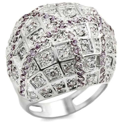 JCEA945 Rhodium Brass Ring with AAA Grade CZ in Fuchsia