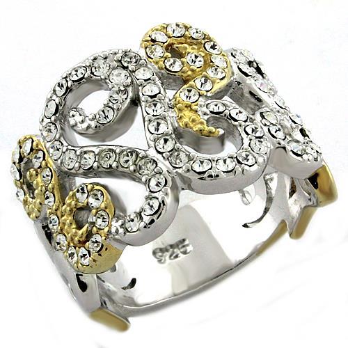 JCEAS1019 Gold+Rhodium 925 Sterling Silver Ring with Top Grade Crystal in Clear