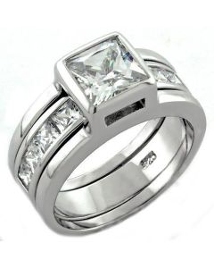 JCEAS1034 Rhodium 925 Sterling Silver Ring with AAA Grade CZ in Clear