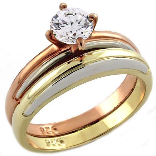 JCEAS1038 Tricolor 925 Sterling Silver Ring with AAA Grade CZ in Clear