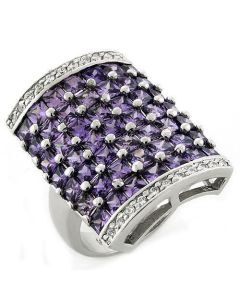 JCEAS1063 Rhodium 925 Sterling Silver Ring with AAA Grade CZ in Amethyst