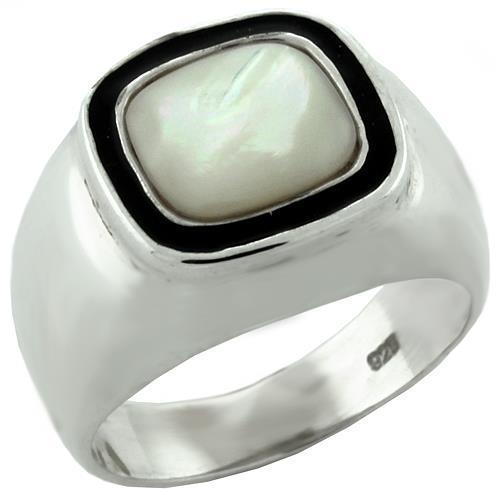 JCEAS1083 High-Polished 925 Sterling Silver Ring with Synthetic Jade in White