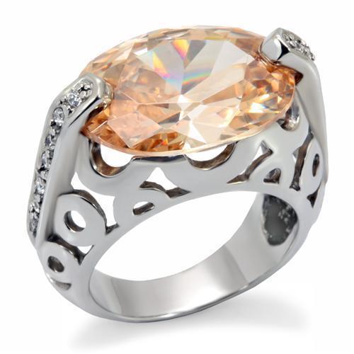 JCEAS1087 Rhodium 925 Sterling Silver Ring with AAA Grade CZ in Champagne