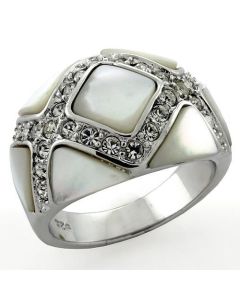 JCEAS1099 Rhodium 925 Sterling Silver Ring with Precious Stone Conch in White