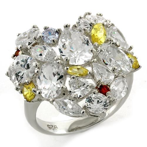 JCEAS1129 High-Polished 925 Sterling Silver Ring with AAA Grade CZ in Multi Color