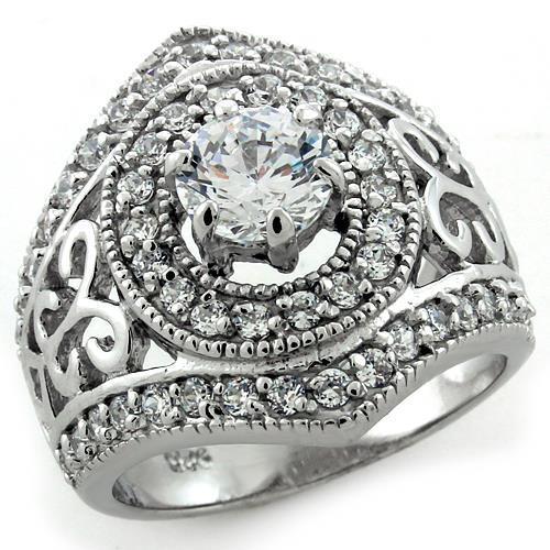 JCEAS1134 Rhodium 925 Sterling Silver Ring with AAA Grade CZ in Clear