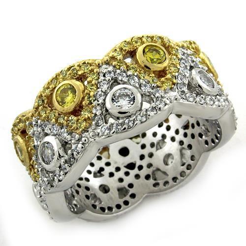 JCEAS1151 Gold+Rhodium 925 Sterling Silver Ring with AAA Grade CZ in Multi Color