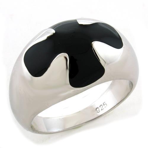 JCEAS1169 Rhodium 925 Sterling Silver Ring with Epoxy in Jet