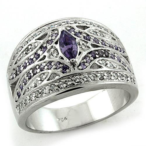 JCEAS1186 Rhodium 925 Sterling Silver Ring with AAA Grade CZ in Amethyst