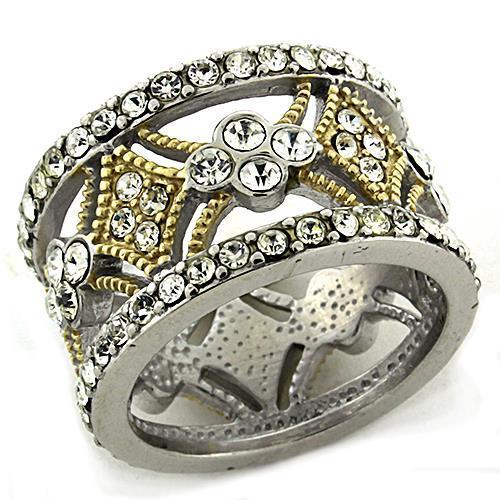 JCEAS1193 Gold+Rhodium 925 Sterling Silver Ring with Top Grade Crystal in Clear