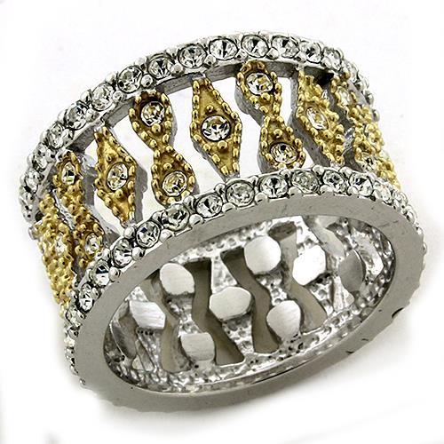JCEAS1194 Gold+Rhodium 925 Sterling Silver Ring with Top Grade Crystal in Clear