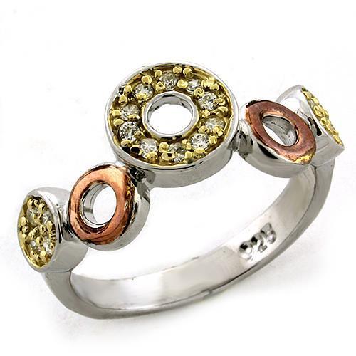 JCEAS1204 Gold+Rhodium 925 Sterling Silver Ring with AAA Grade CZ in Clear