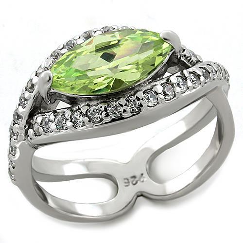JCEAS1225 Rhodium 925 Sterling Silver Ring with AAA Grade CZ in Apple Green color