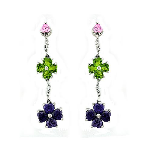 JCEAS1327 Rhodium 925 Sterling Silver Earrings with AAA Grade CZ in Multi Color-Default Title