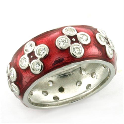 JCEAS728 Rhodium 925 Sterling Silver Ring with Epoxy in Rose