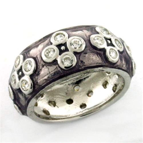 JCEAS730 Rhodium 925 Sterling Silver Ring with Epoxy in Light Amethyst