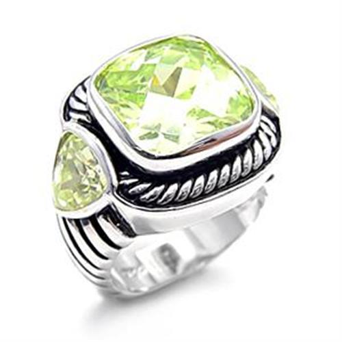 JCEAS757 Rhodium 925 Sterling Silver Ring with AAA Grade CZ in Apple Green color