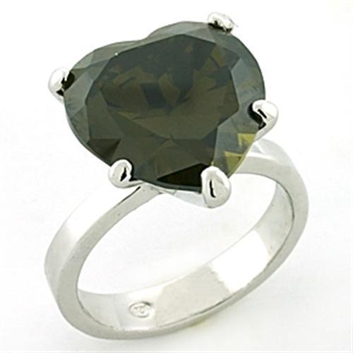 JCEAS766 Rhodium 925 Sterling Silver Ring with AAA Grade CZ in Olivine color