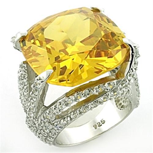 JCEAS767 Rhodium 925 Sterling Silver Ring with AAA Grade CZ in Champagne