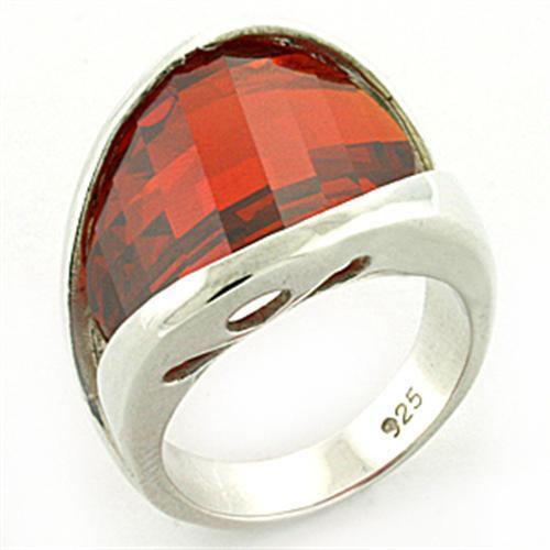 JCEAS773 Rhodium 925 Sterling Silver Ring with AAA Grade CZ in Orange