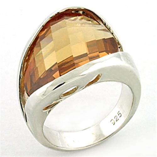 JCEAS775 Rhodium 925 Sterling Silver Ring with AAA Grade CZ in Champagne