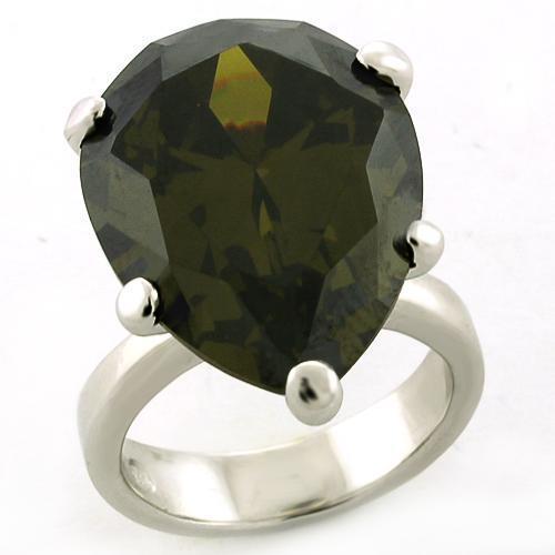 JCEAS821 Rhodium 925 Sterling Silver Ring with AAA Grade CZ in Olivine color