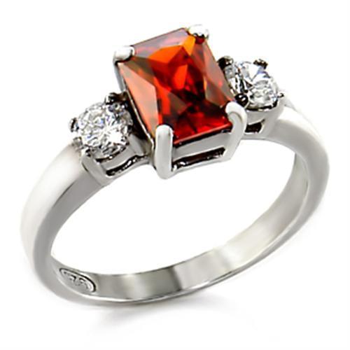 JCEAS826 High-Polished 925 Sterling Silver Ring with AAA Grade CZ in Garnet