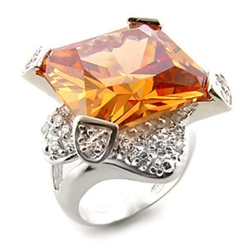 JCEAS870 High-Polished 925 Sterling Silver Ring with AAA Grade CZ in Champagne