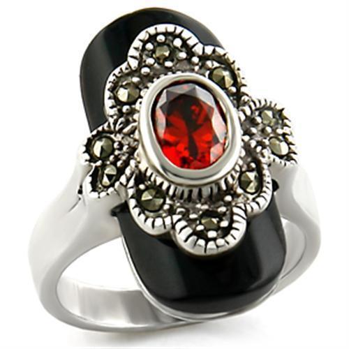 JCEAS935 Antique Tone 925 Sterling Silver Ring with AAA Grade CZ in Garnet