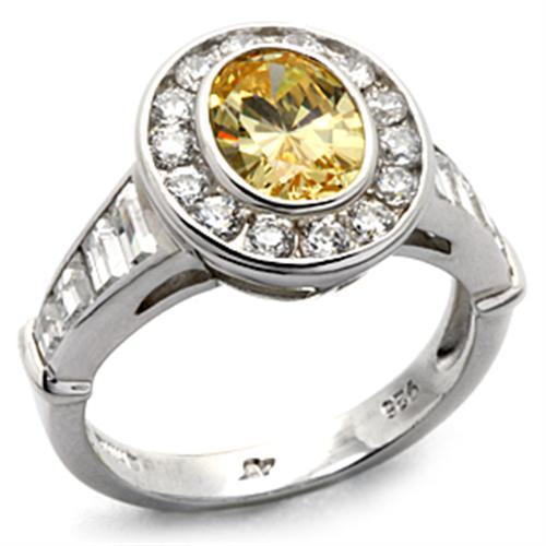 JCES031 Rhodium 925 Sterling Silver Ring with AAA Grade CZ in Topaz