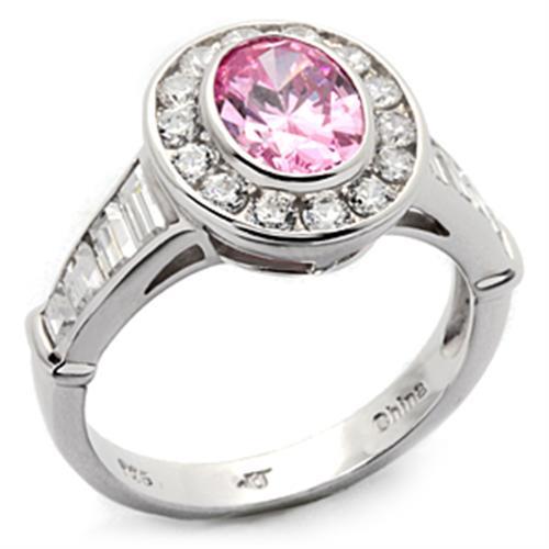 JCES044 Rhodium 925 Sterling Silver Ring with AAA Grade CZ in Rose