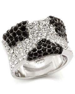 JCES121 Rhodium + Ruthenium 925 Sterling Silver Ring with Top Grade Crystal in Jet