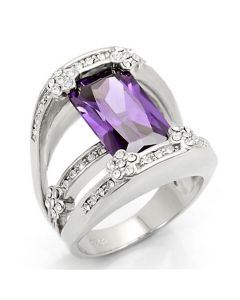JCES187 Rhodium 925 Sterling Silver Ring with AAA Grade CZ in Amethyst