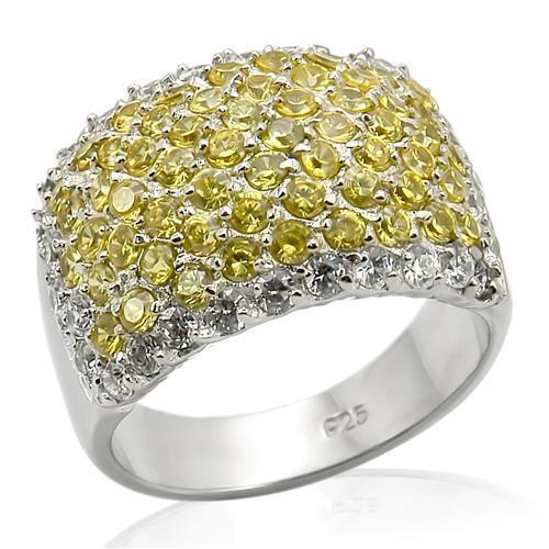 JCES204 Rhodium 925 Sterling Silver Ring with AAA Grade CZ in Topaz