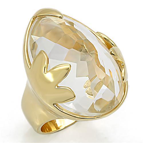JCES206 Gold 925 Sterling Silver Ring with Genuine Stone in Clear