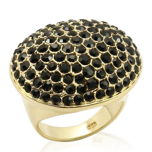 JCES207 Gold 925 Sterling Silver Ring with Top Grade Crystal in Jet
