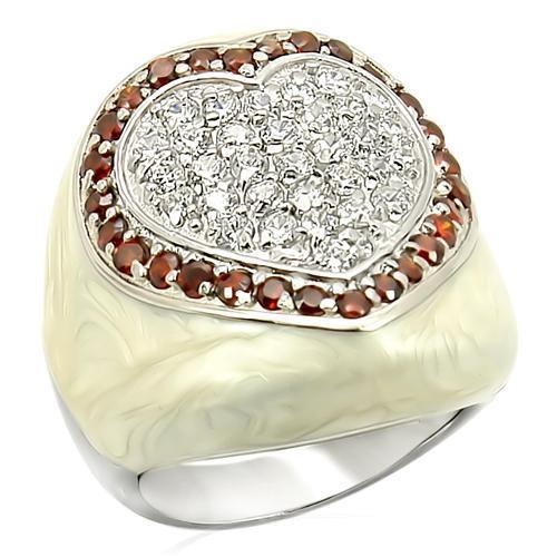 JCES211 Rhodium 925 Sterling Silver Ring with AAA Grade CZ in Garnet