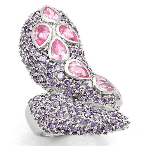 JCES222 Rhodium 925 Sterling Silver Ring with AAA Grade CZ in Rose