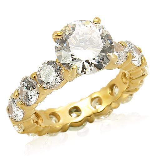JCES243 Gold 925 Sterling Silver Ring with AAA Grade CZ in Clear