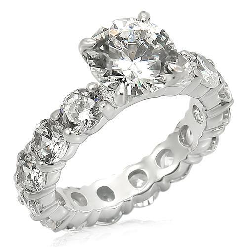JCES244 Rhodium 925 Sterling Silver Ring with AAA Grade CZ in Clear