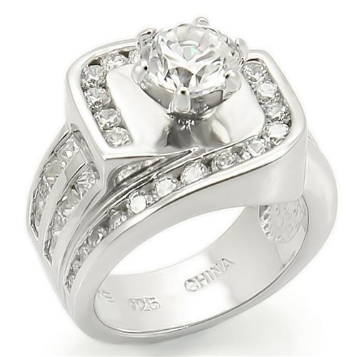 JCES265 Rhodium 925 Sterling Silver Ring with AAA Grade CZ in Clear