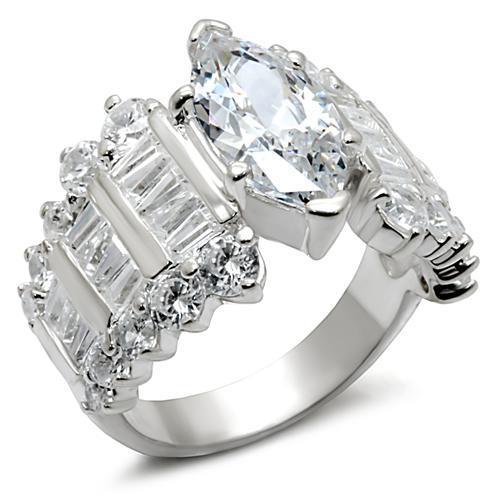 JCES269 Rhodium 925 Sterling Silver Ring with AAA Grade CZ in Clear