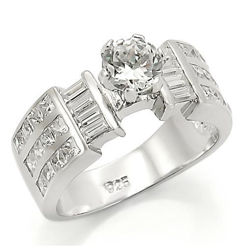 JCES280 Rhodium 925 Sterling Silver Ring with AAA Grade CZ in Clear