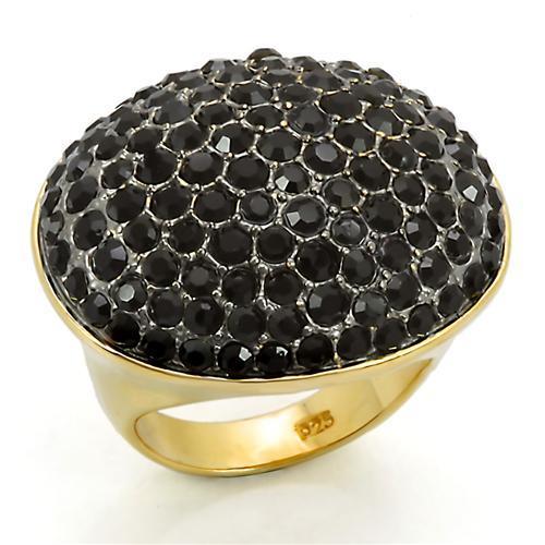 JCES300 Gold+Ruthenium 925 Sterling Silver Ring with Top Grade Crystal in Jet