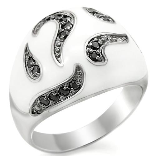 JCES355 Rhodium + Ruthenium 925 Sterling Silver Ring with AAA Grade CZ in Jet