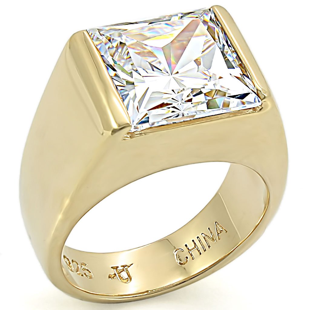 JCES375 Gold 925 Sterling Silver Ring with AAA Grade CZ in Clear
