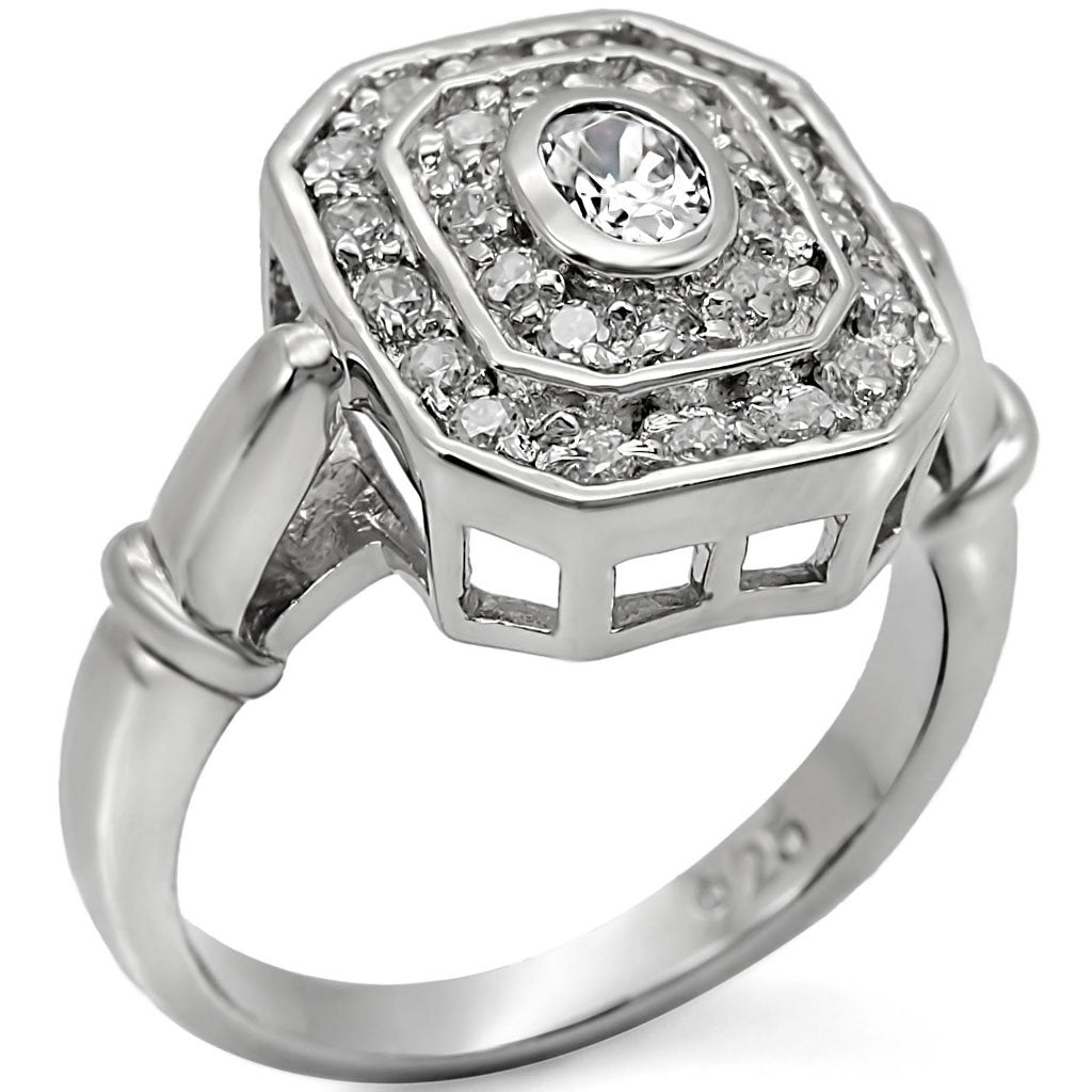 JCES381 Rhodium 925 Sterling Silver Ring with AAA Grade CZ in Clear